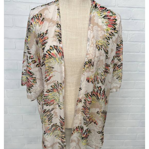 Daniel Rainn Kimono Botanical Feather Boho Print Lightweight Tropical -sz S/M - Picture 1 of 8